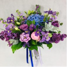 Bridal bouquet with purple flowers